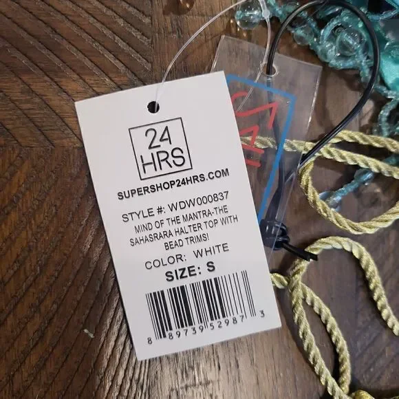 Dolls Kill x 24HRS Beaded open back halter top with beaded trim Small - Picture 5 of 5